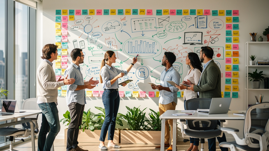 Software team engaged in creative problem-solving session