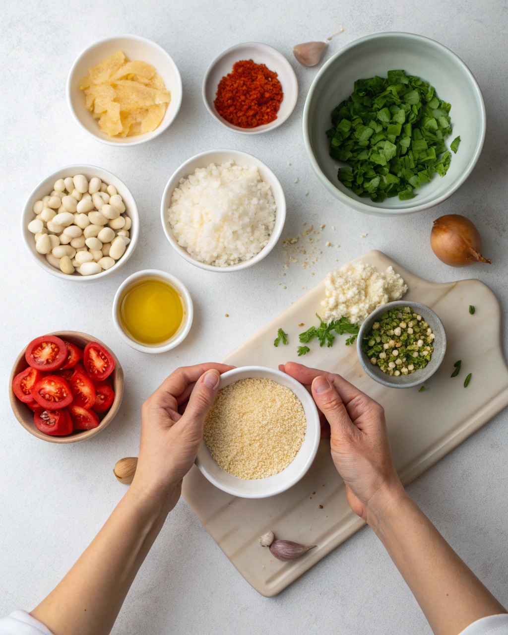 Roasted Tomato Basil and Feta Orzo ngredients