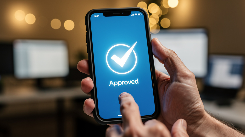 Hand approving authentication request on smartphone app
