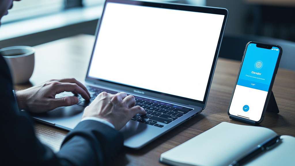 Business professional setting up multi-factor authentication at desk