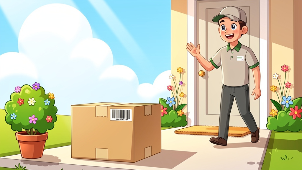 Cartoon of discreet package delivery scene