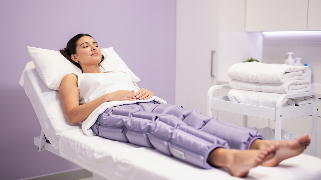 Relaxing pressotherapy lymphatic drainage treatment session
