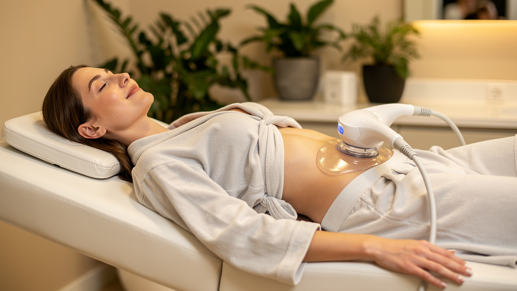 Relaxed patient during comfortable criolipoliza session