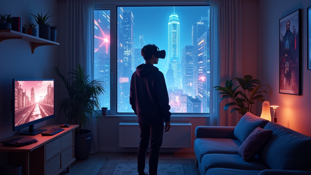 Usuario utilizando PC Connect con gafas Android XR para productividad