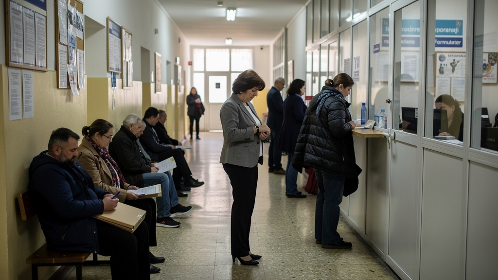 Citizens waiting in line at police station