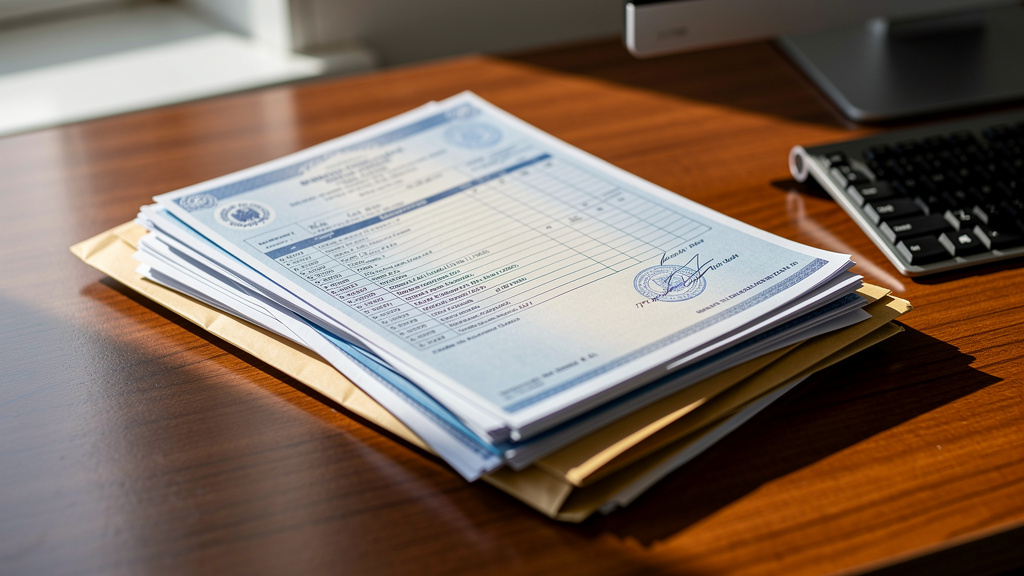 Stack of official documents on office desk