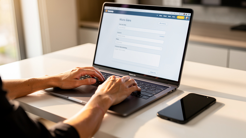 Person completing online application on laptop