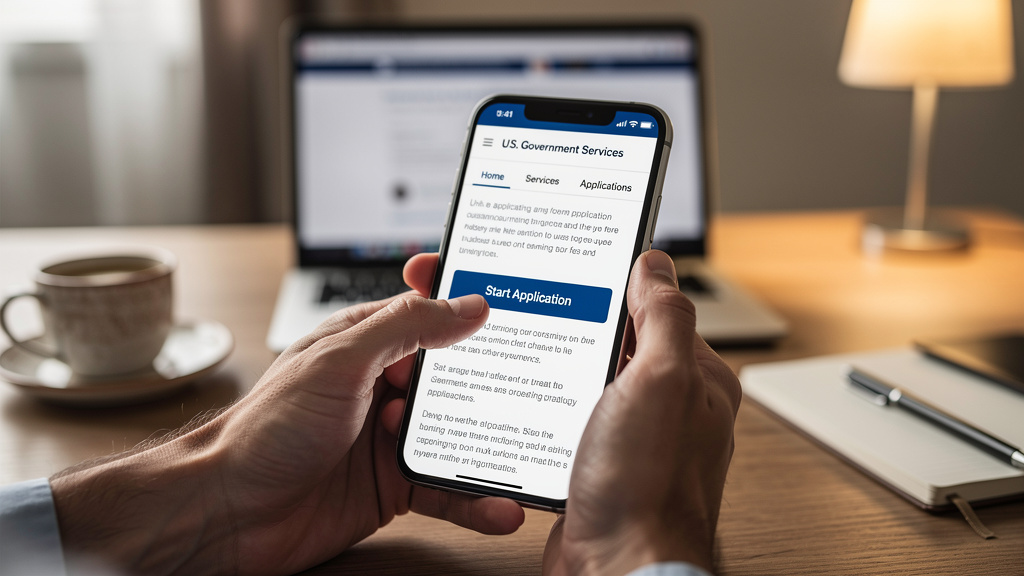 Person using smartphone for online government service at home