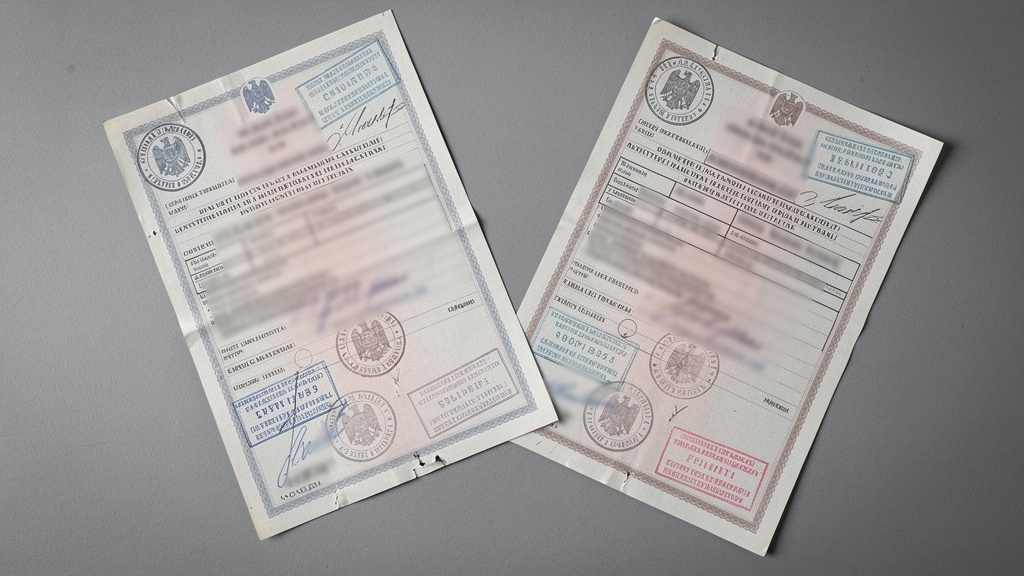 Two distinct official Romanian documents side by side