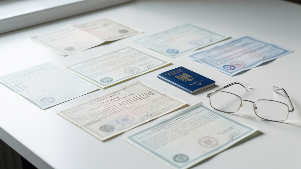 Romanian identity documents arranged on white desk surface