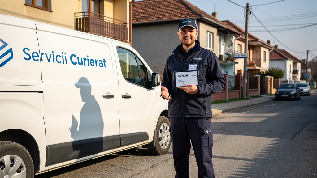 Professional delivery driver with company van in Cluj