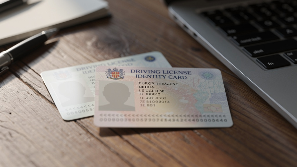 Romanian driving license and identity documents on desk