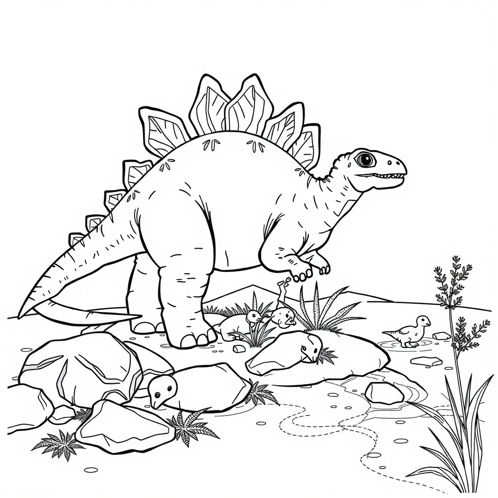 Stego Hatchlings Riverbank Coloring Page