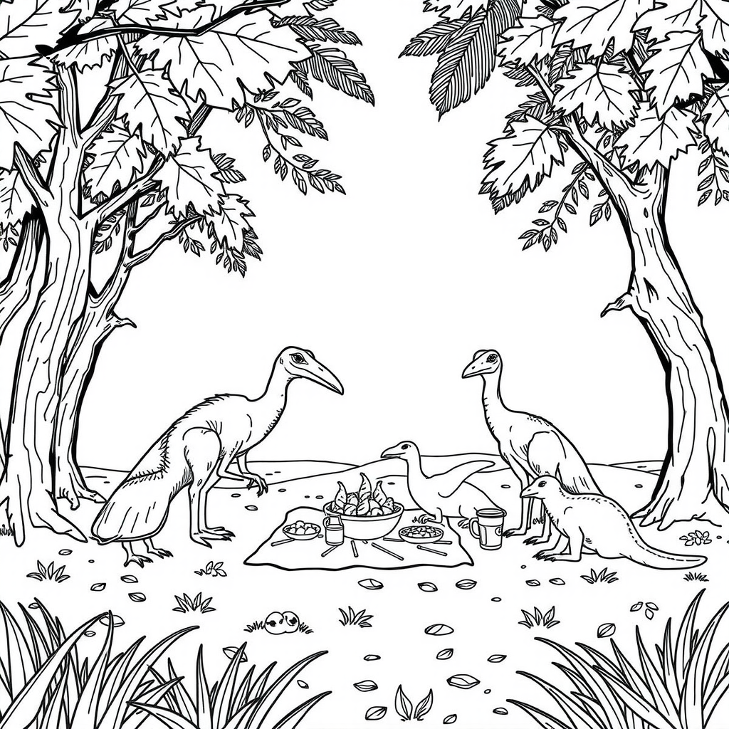 Ptero Picnic Meadow Coloring Page