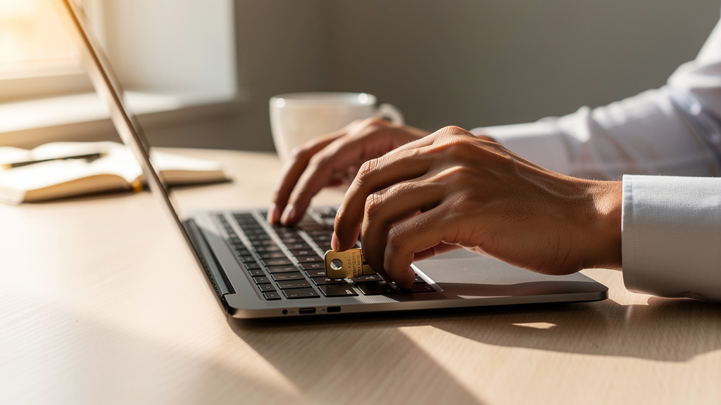 Professional using hardware security key for authentication