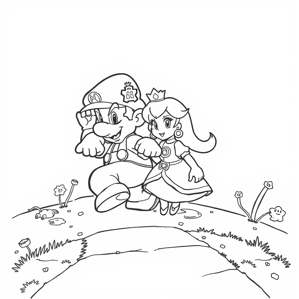 Mario Saves Princess Coloring Page