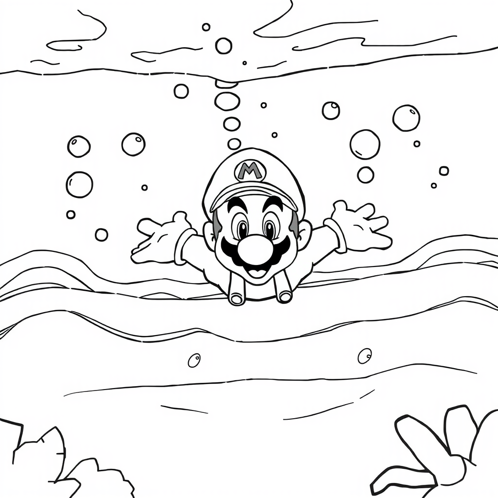 Mario Pool Dive Coloring Page