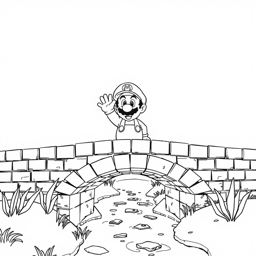 Mario Bridge River Coloring Page