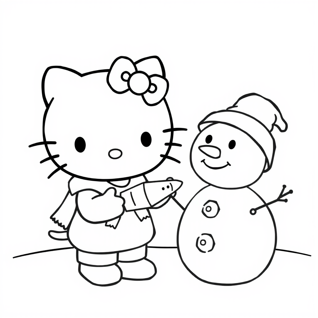 Hello Kitty Winter Snow Coloring Page