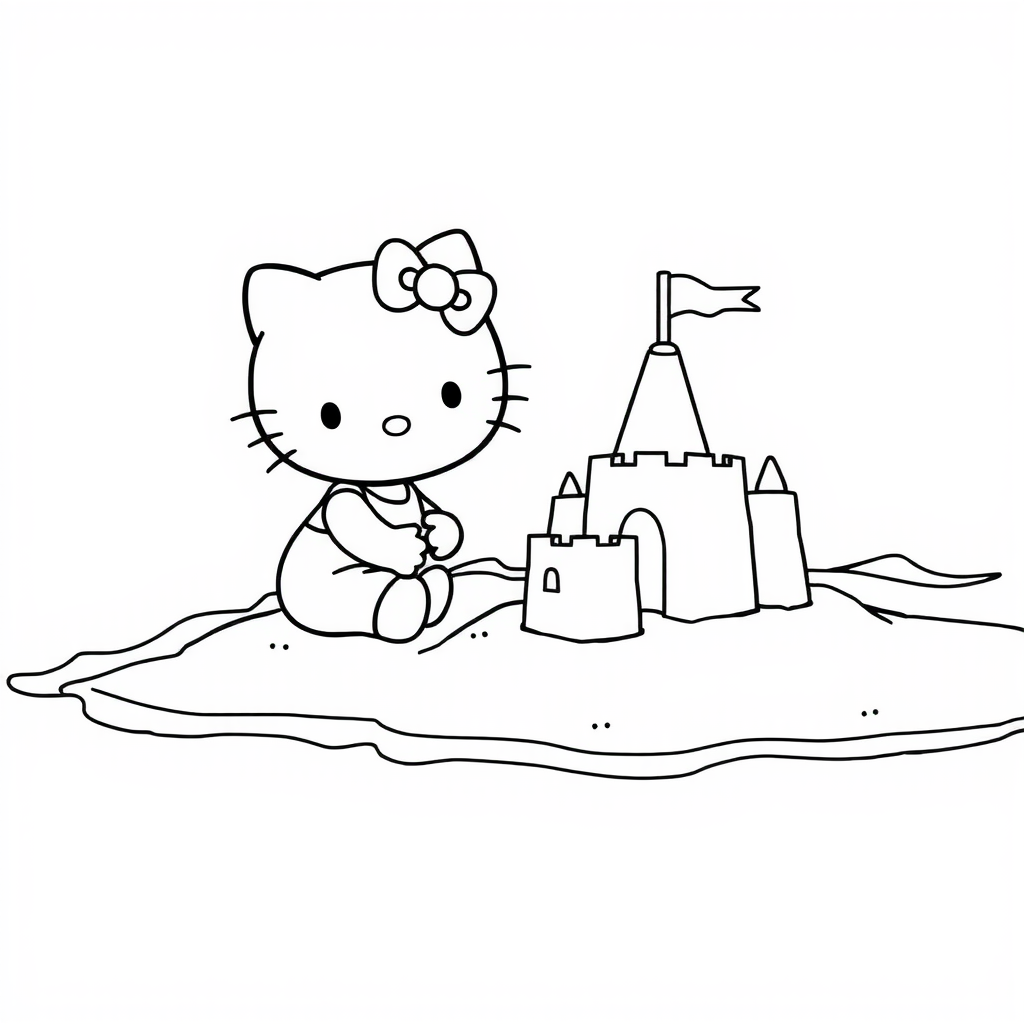 Hello Kitty Beach Day Coloring Page