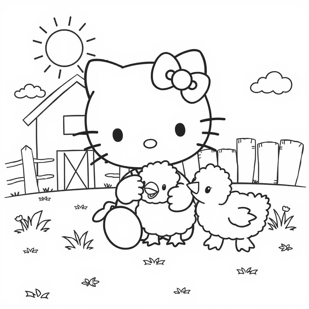 Page à colorier Hello Kitty Farm Friends
