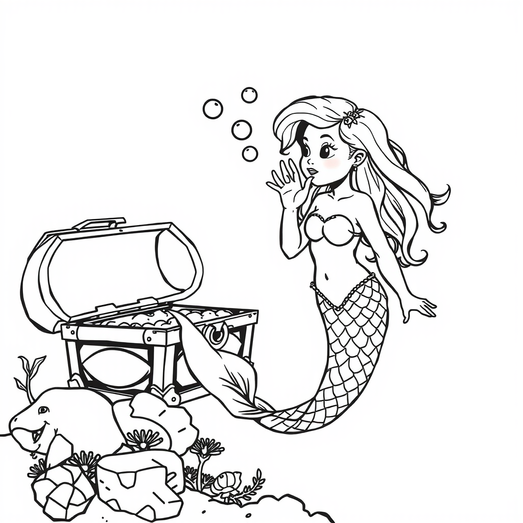 Mermaid Bubbles Coloring Page
