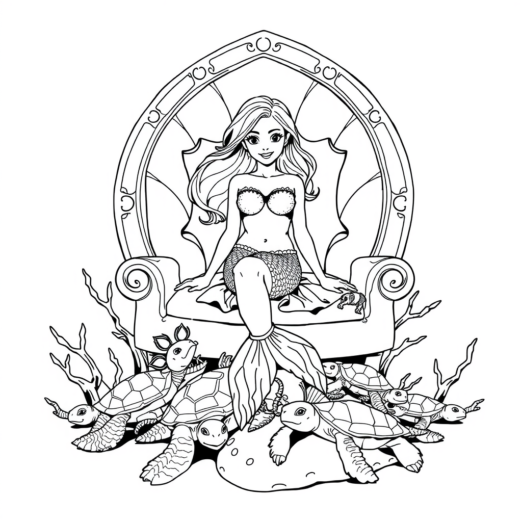 Mermaid Coral Coloring Page