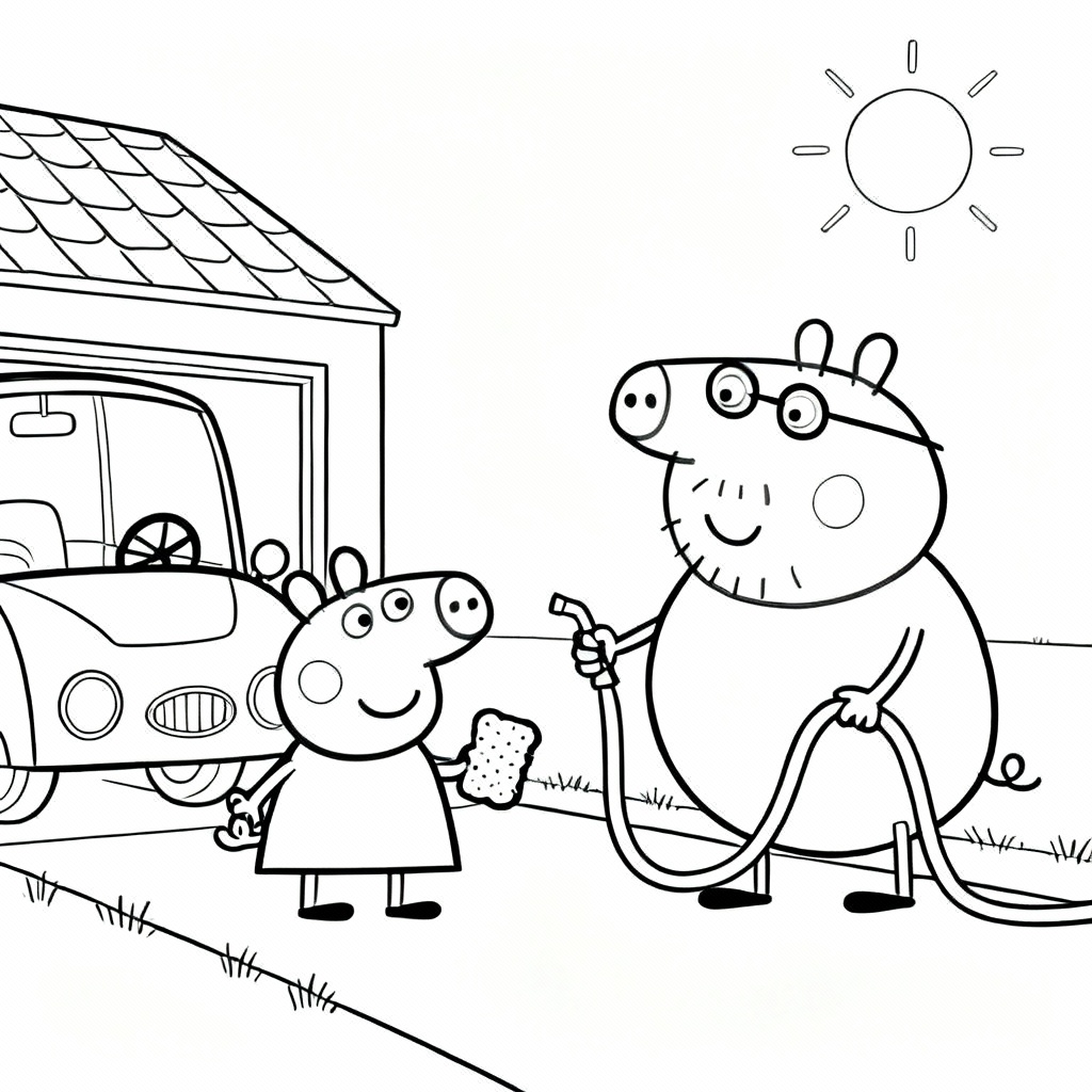 Peppa Car Wash Coloring Page