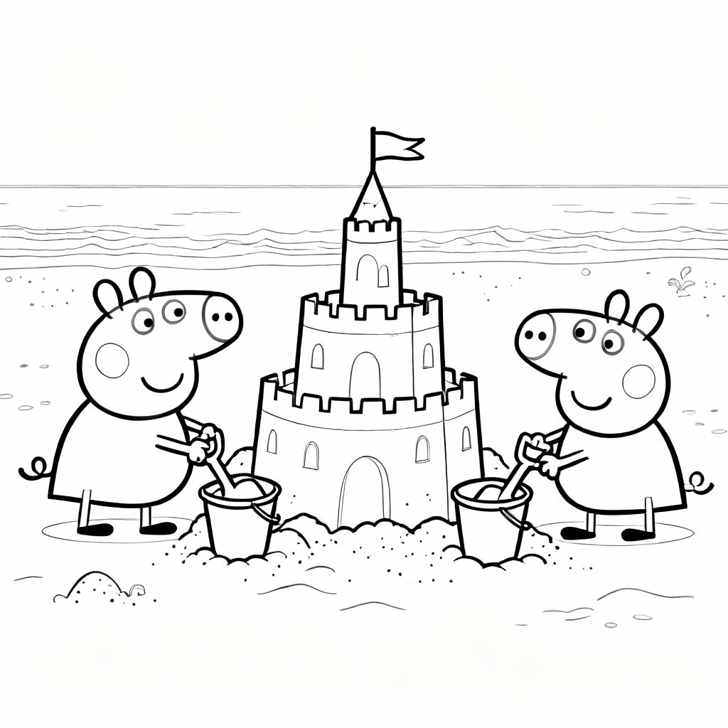 Peppa Beach Coloring Page