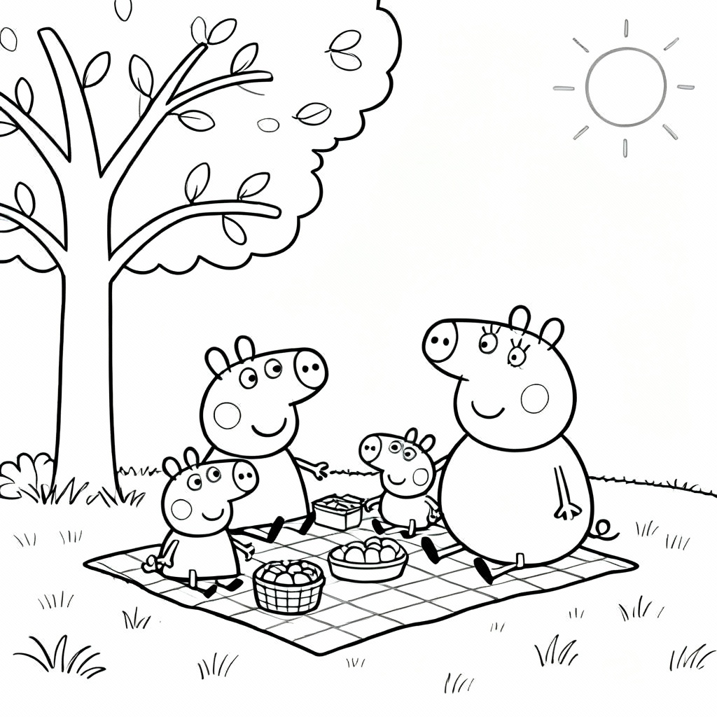 Peppa Pig Picnic Coloring Page