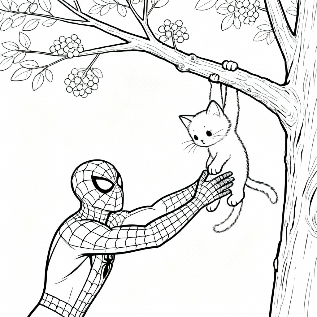 Spidey Kitten Coloring Page