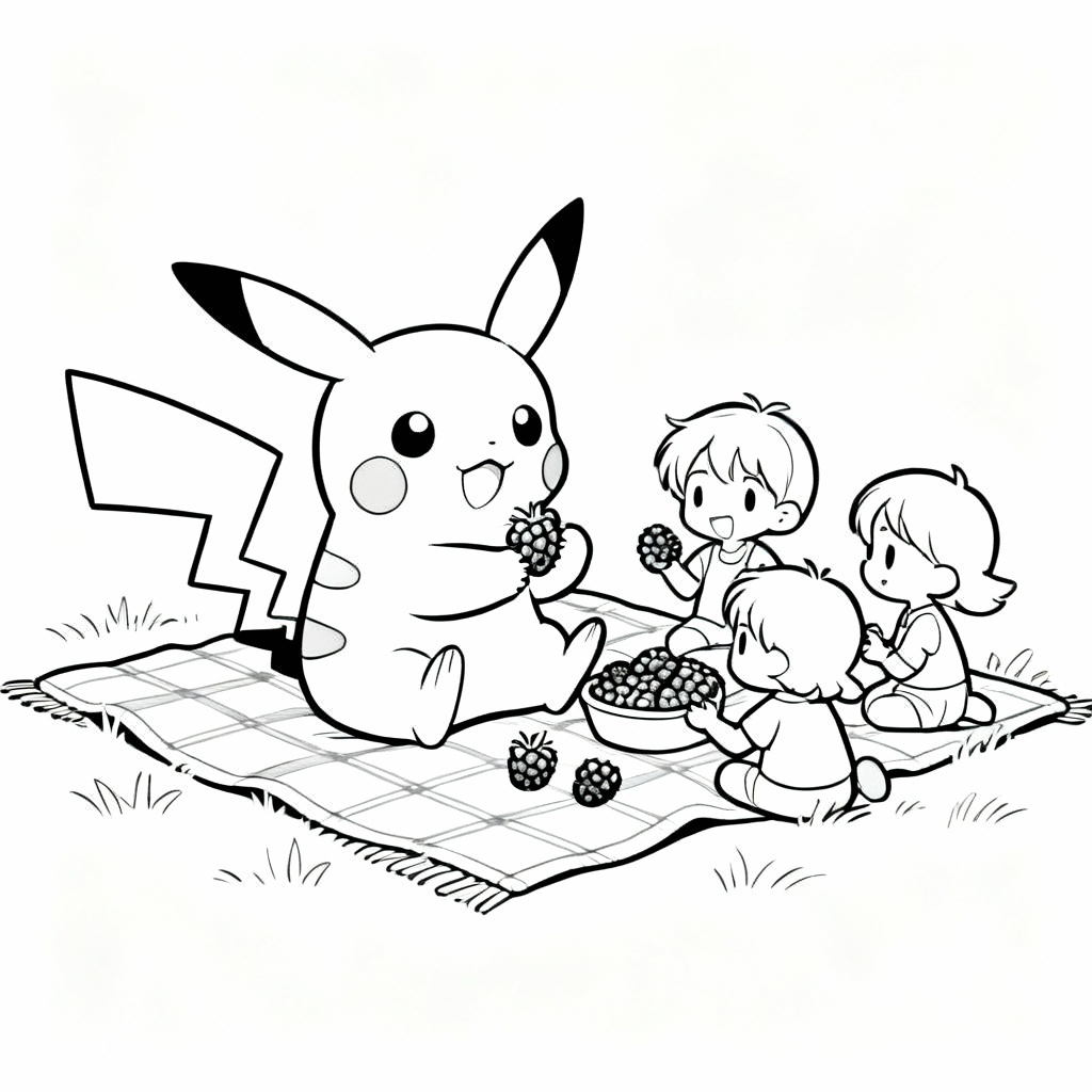 Pikachu Picnic Coloring Page