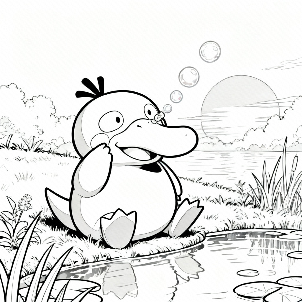 Psyduck Pond Coloring Page