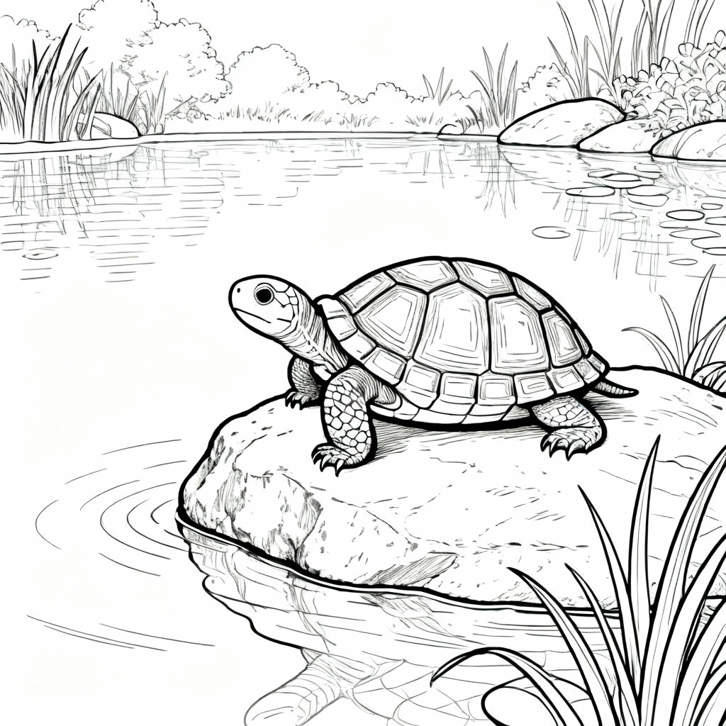 Turtle Pond Coloring Page