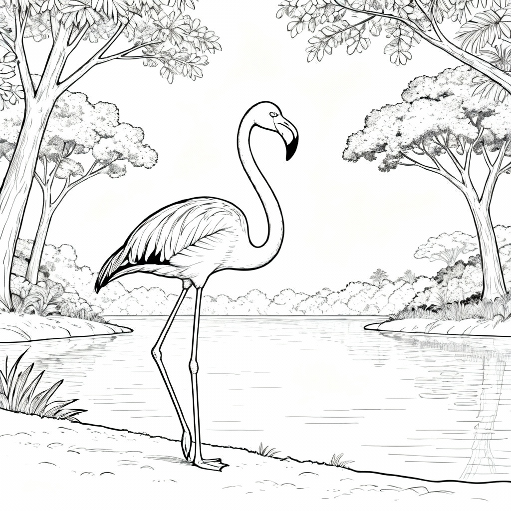 Flamingo Lagoon Coloring Page