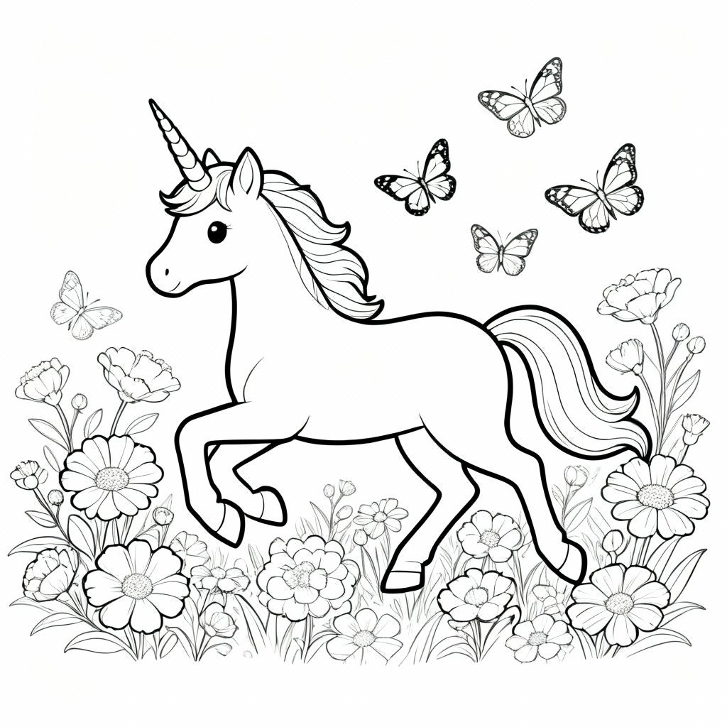 Unicorn Garden Coloring Page