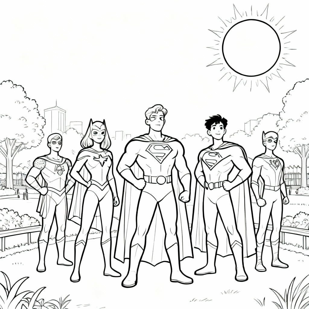 Superhero Team Coloring Page