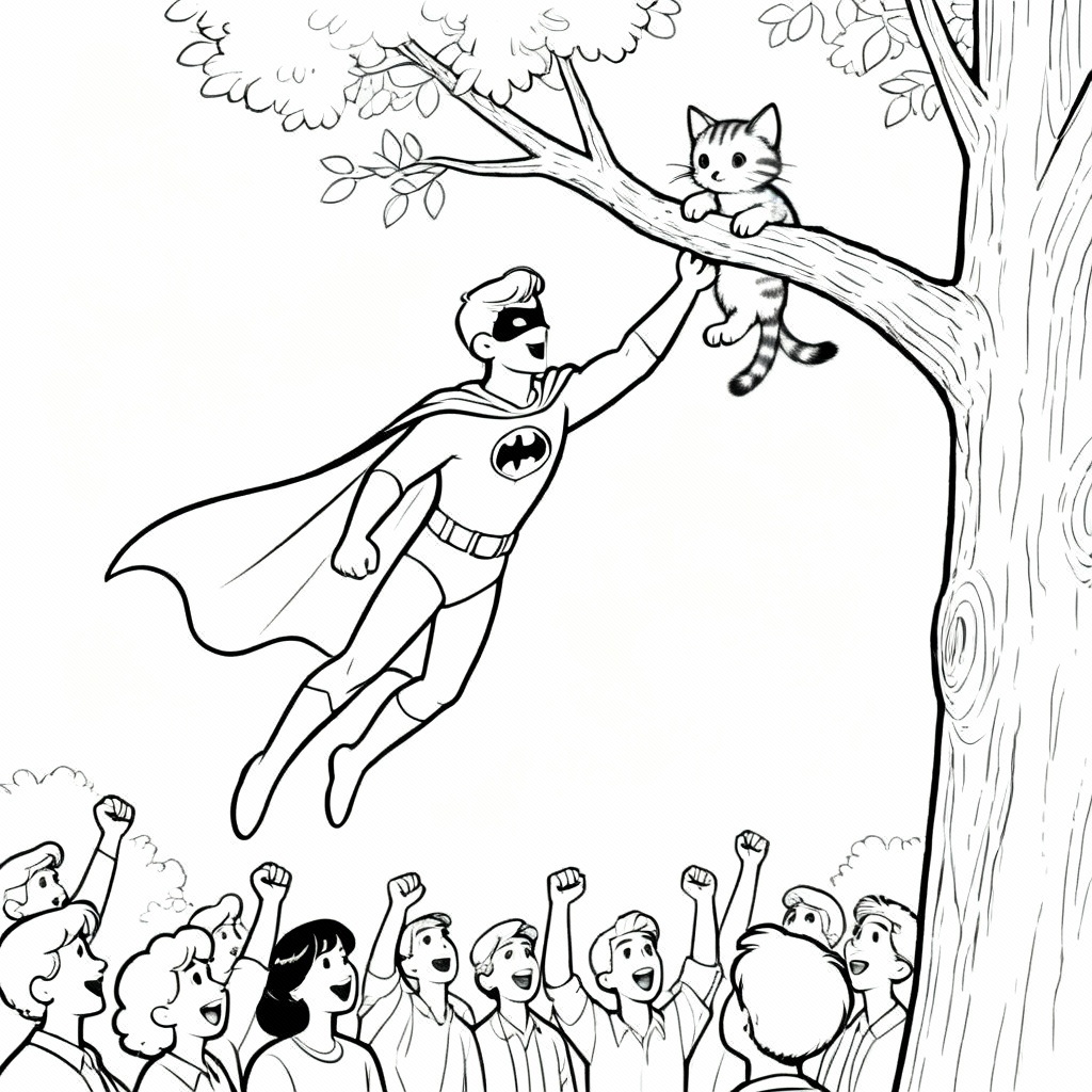 Caped Hero Rescue Coloring Page
