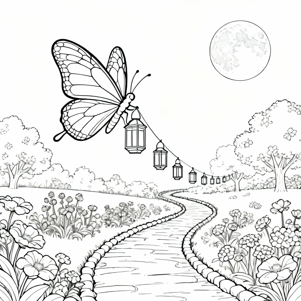 Butterfly Night Coloring Page