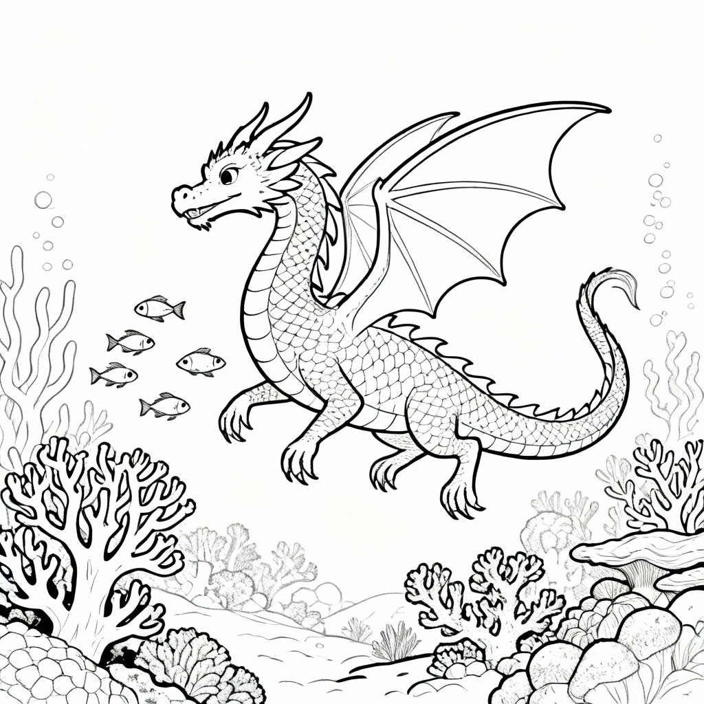 Undersea Dragon Coloring Page