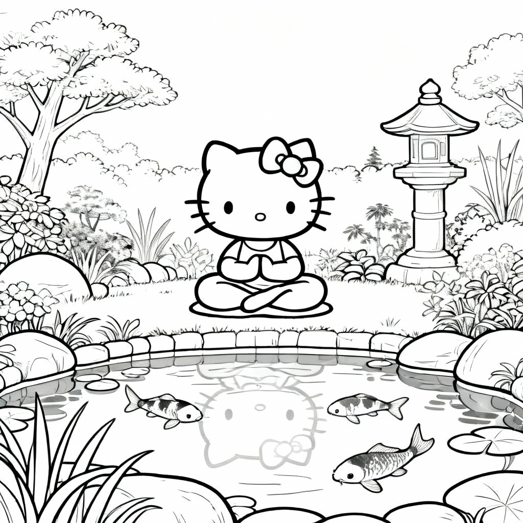 Page de coloriage Hello Kitty Zen
