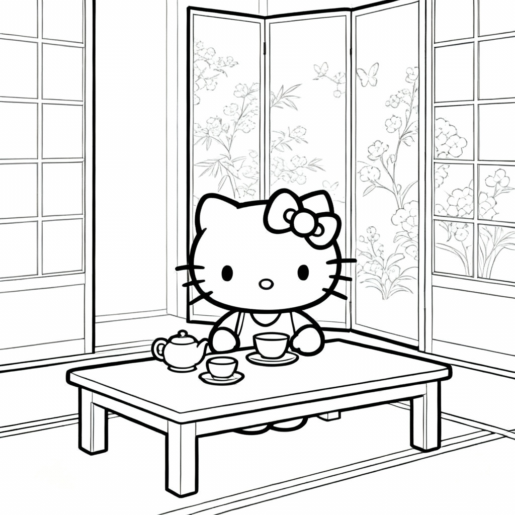 Page à colorier Hello Kitty Tea
