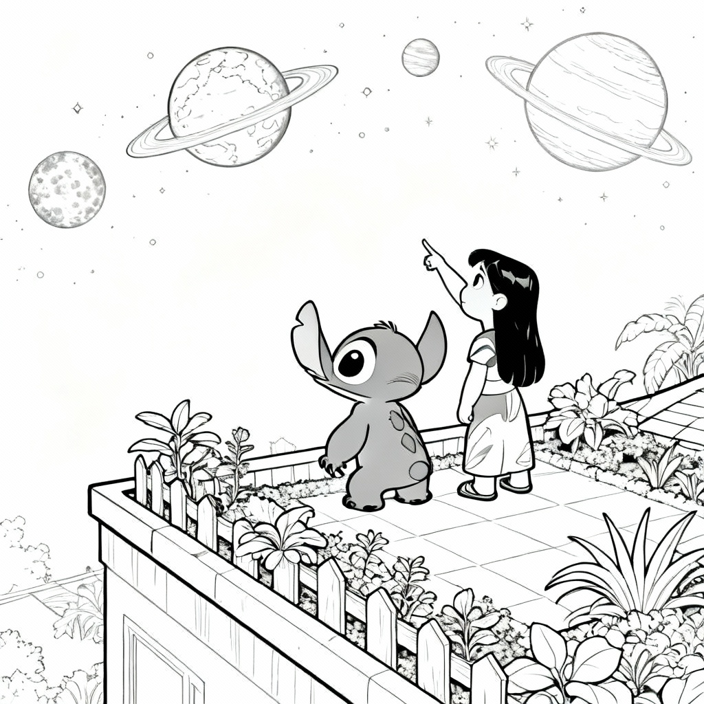 Stitch Night Sky Coloring Page