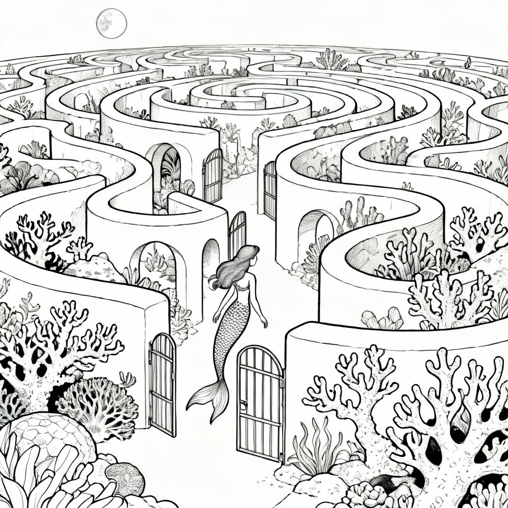 Moonlit Coral Coloring Page