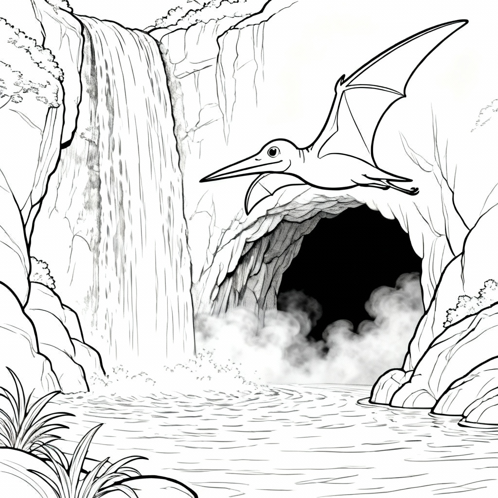 Waterfall Ptero Coloring Page