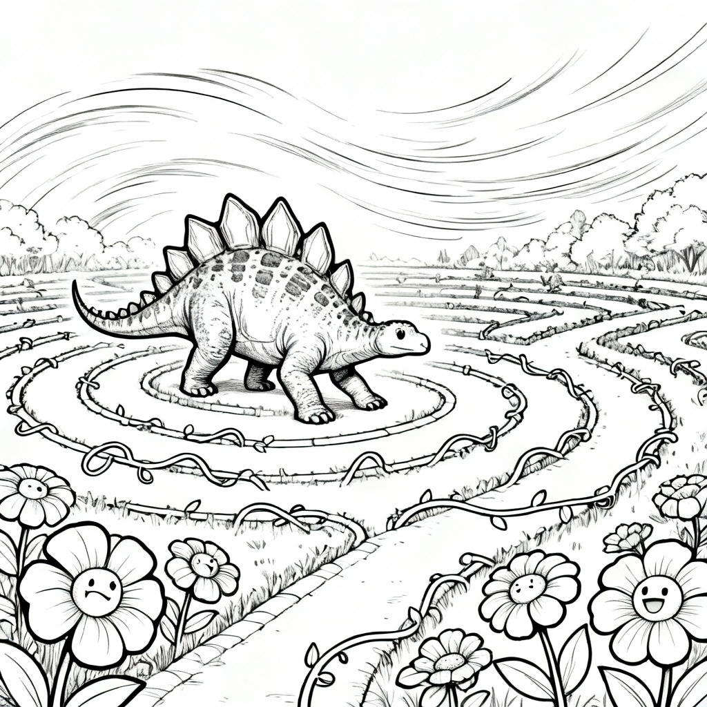 Stegosaurus Garden Coloring Page