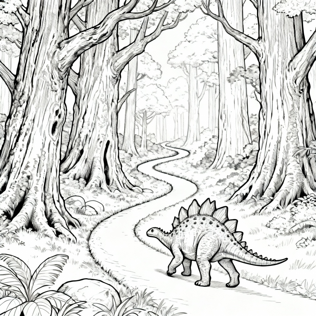 Stegosaurus Forest Coloring Page