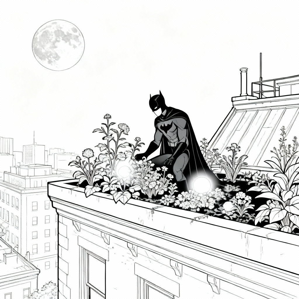 Moonlit Rooftop Coloring Page