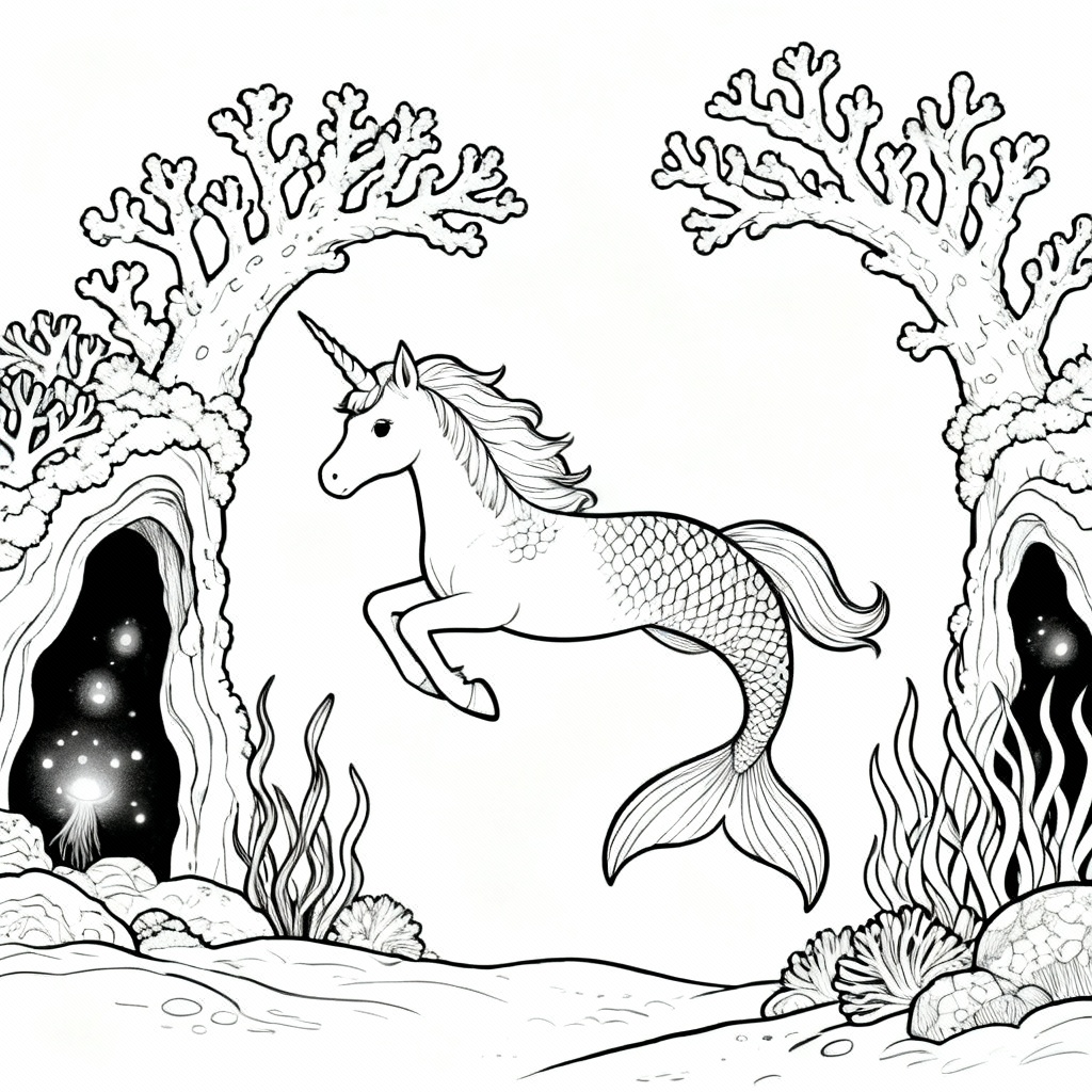 Aqua Unicorn Coloring Page