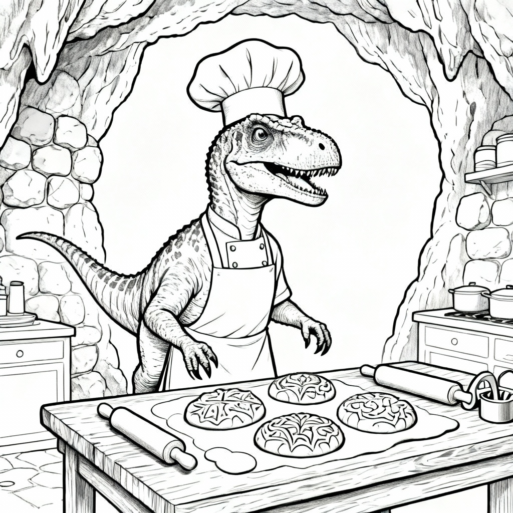 Raptor Kitchen Coloring Page